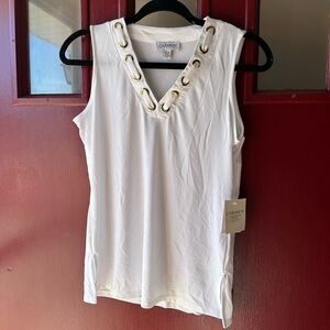 Carmen Marc Valvo Cream Grommet Tank Top